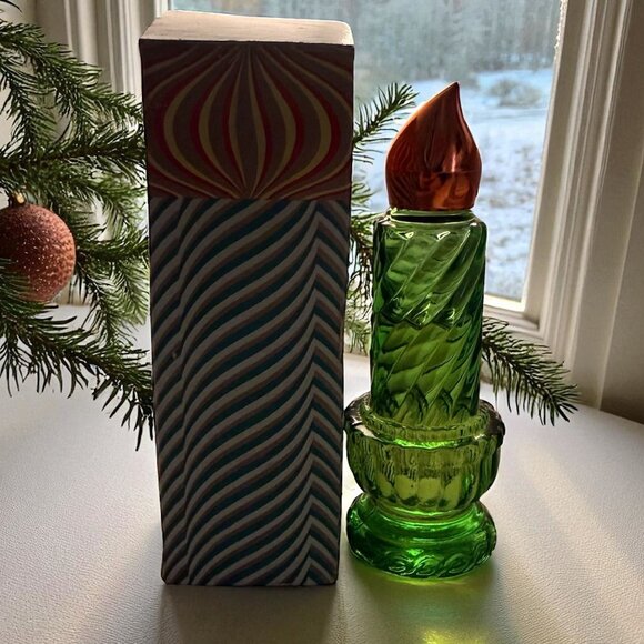 NIB Vintage Avon Christmas Candle Cologne | Green Glass Decanter w/ Box - Picture 1 of 6